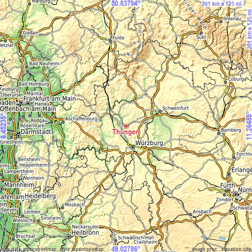 Topographic map of Thüngen