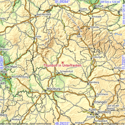 Topographic map of Thundorf in Unterfranken