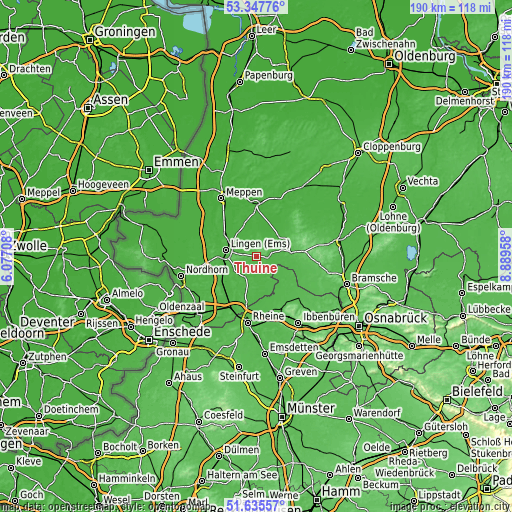 Topographic map of Thuine