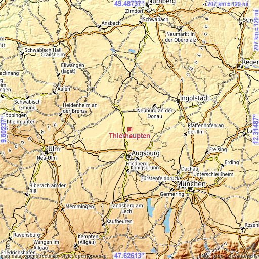 Topographic map of Thierhaupten