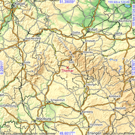 Topographic map of Themar