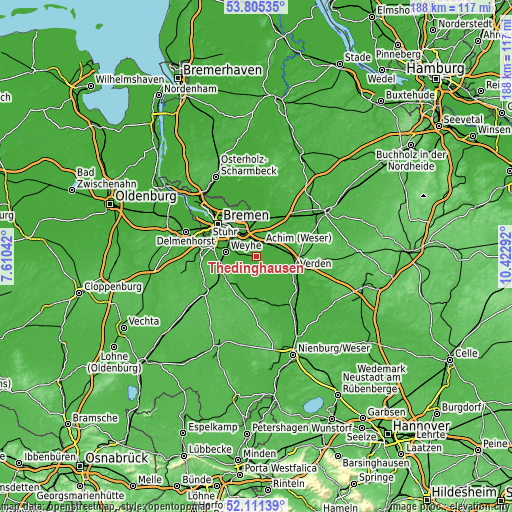 Topographic map of Thedinghausen