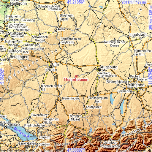 Topographic map of Thannhausen