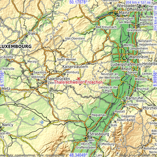 Topographic map of Thaleischweiler-Fröschen