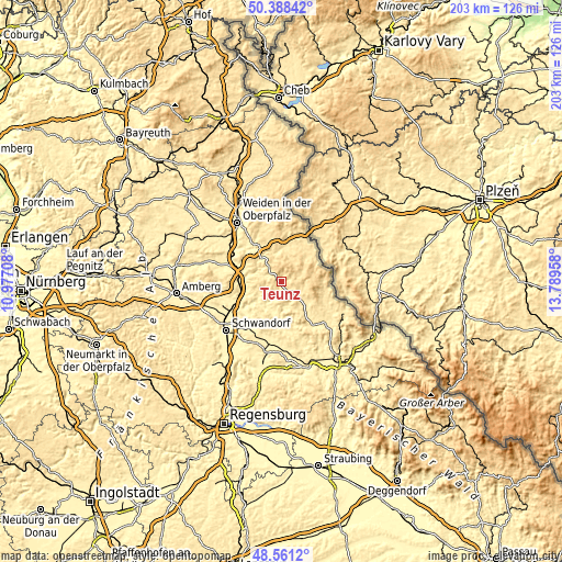 Topographic map of Teunz