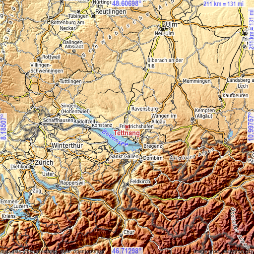 Topographic map of Tettnang