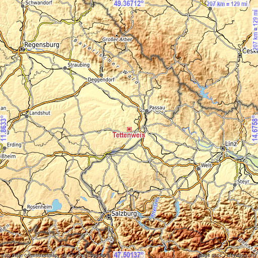 Topographic map of Tettenweis