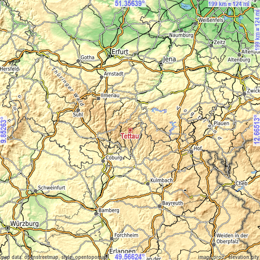 Topographic map of Tettau