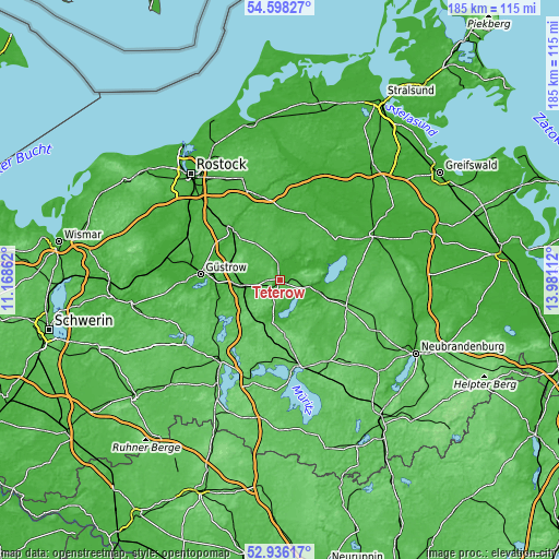 Topographic map of Teterow