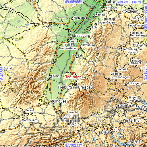 Topographic map of Teningen