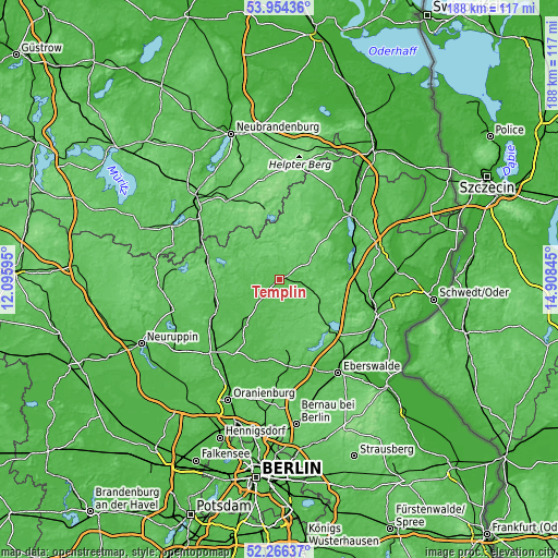 Topographic map of Templin