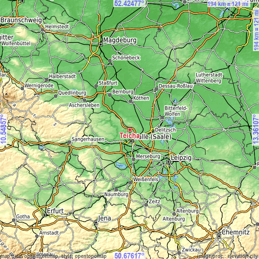 Topographic map of Teicha