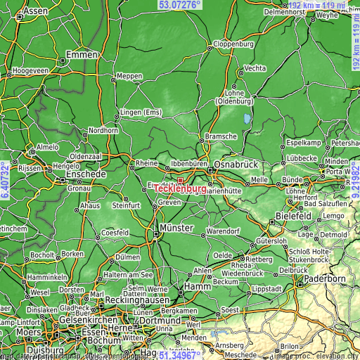 Topographic map of Tecklenburg