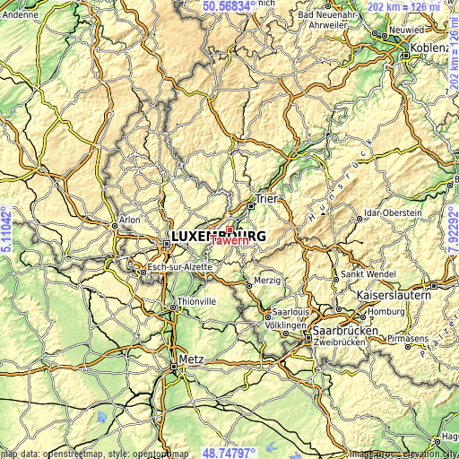 Topographic map of Tawern