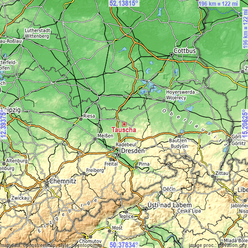 Topographic map of Tauscha