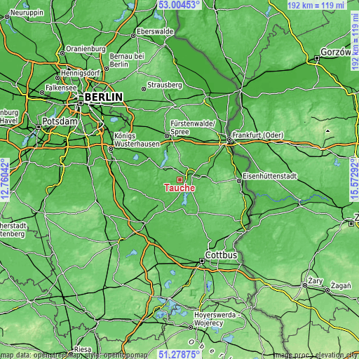 Topographic map of Tauche