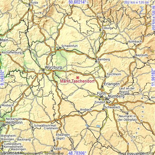 Topographic map of Markt Taschendorf