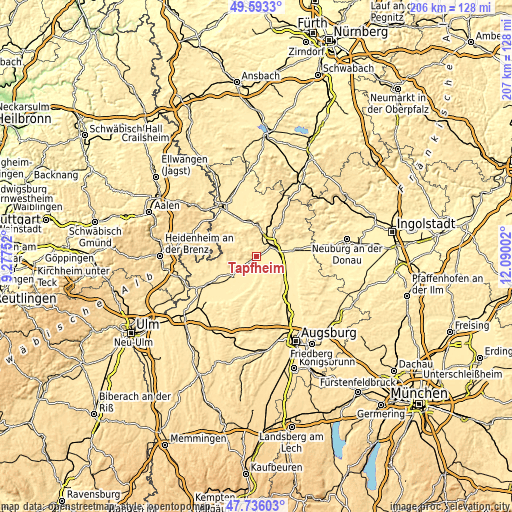 Topographic map of Tapfheim