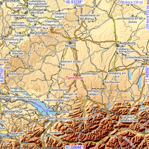 Topographic map of Tannheim