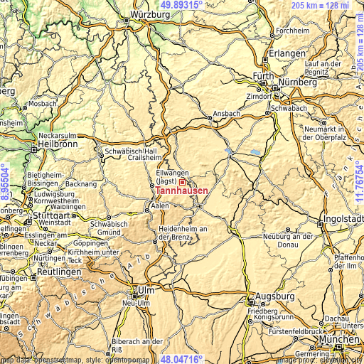 Topographic map of Tannhausen