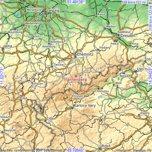 Topographic map of Tannenberg