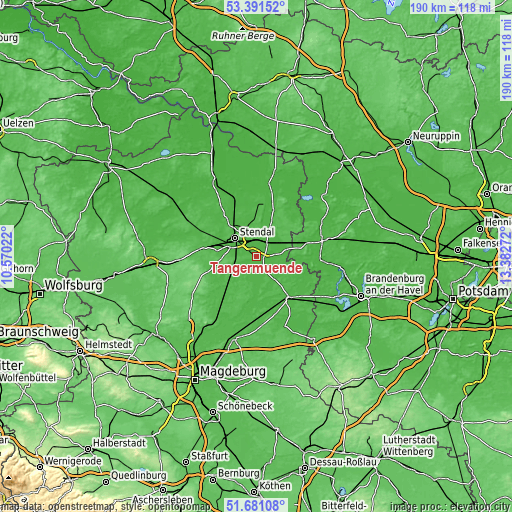 Topographic map of Tangermünde