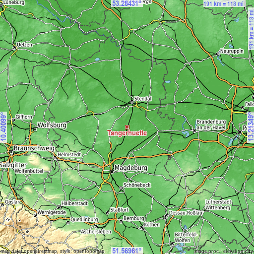 Topographic map of Tangerhütte