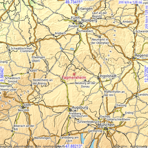 Topographic map of Tagmersheim