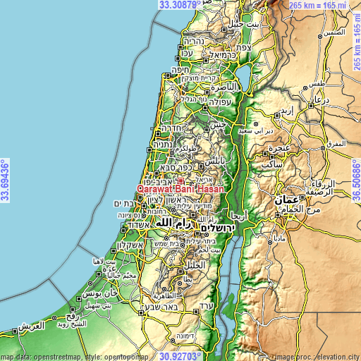 Topographic map of Qarāwat Banī Ḩasan