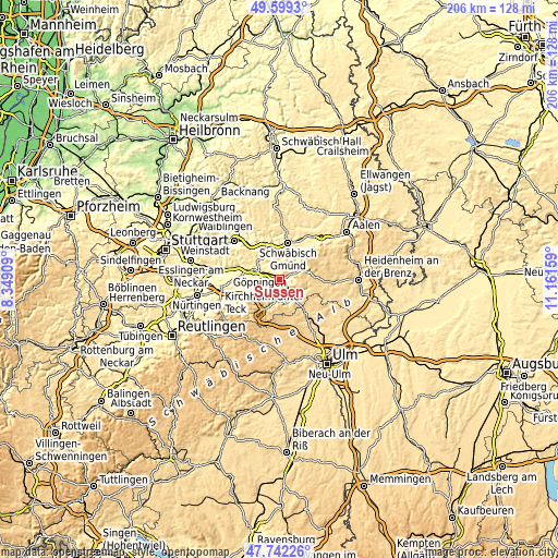 Topographic map of Süßen