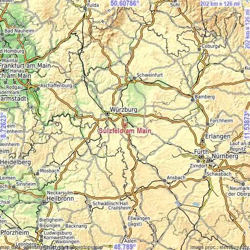 Topographic map of Sulzfeld am Main