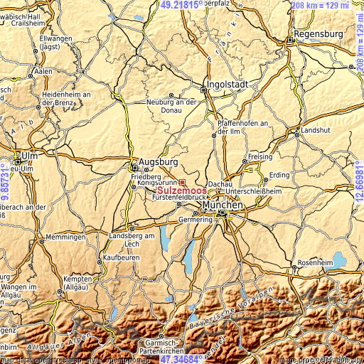 Topographic map of Sulzemoos