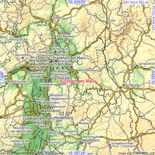 Topographic map of Sulzbach am Main