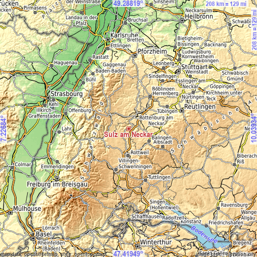 Topographic map of Sulz am Neckar