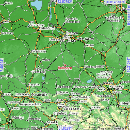 Topographic map of Sulingen