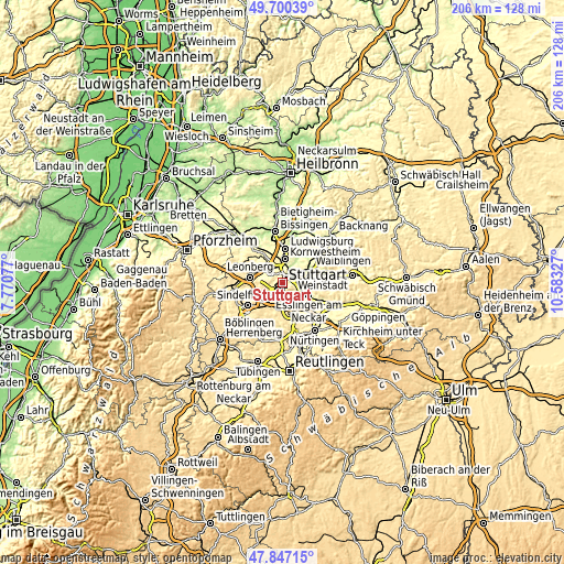 Topographic map of Stuttgart