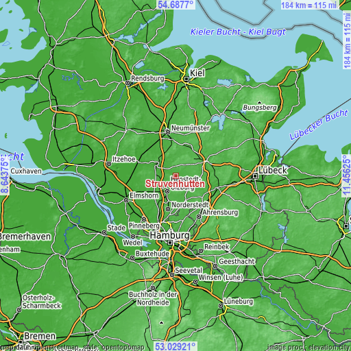 Topographic map of Struvenhütten