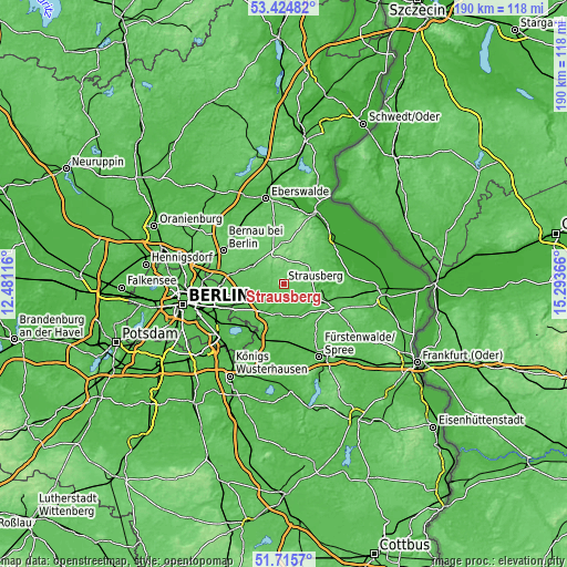 Topographic map of Strausberg