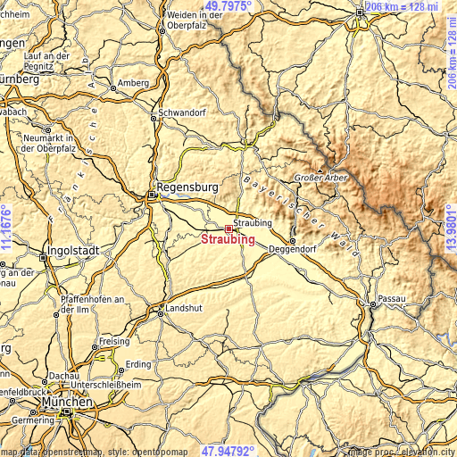 Topographic map of Straubing