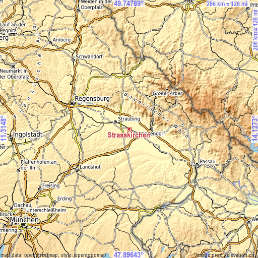 Topographic map of Straßkirchen