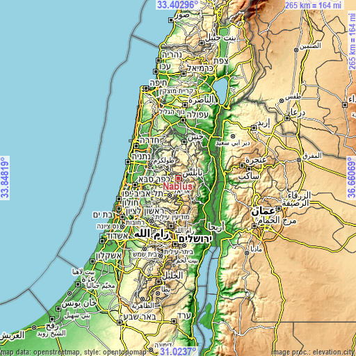 Topographic map of Nablus