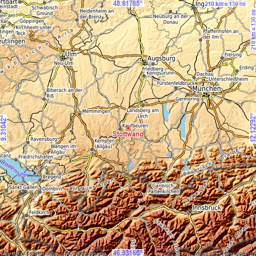 Topographic map of Stöttwang