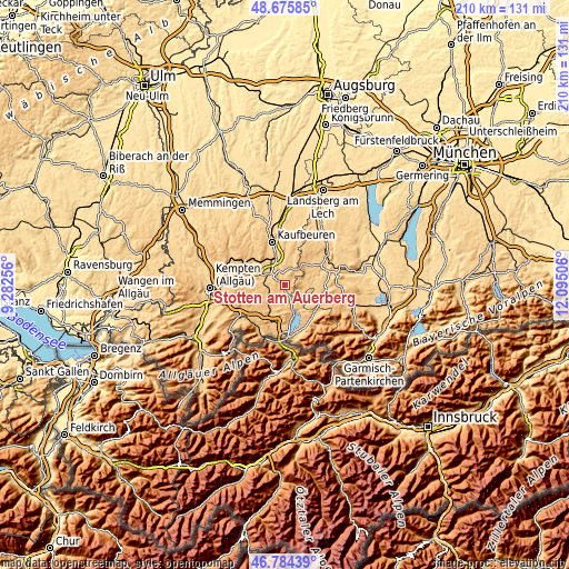 Topographic map of Stötten am Auerberg