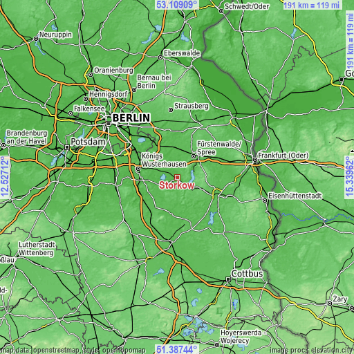 Topographic map of Storkow