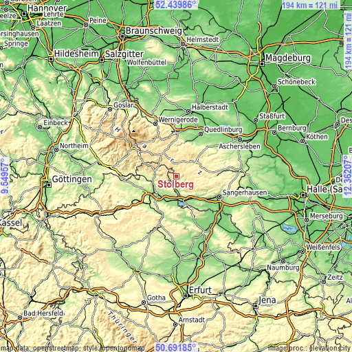 Topographic map of Stolberg