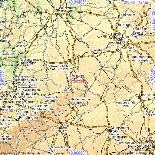 Topographic map of Stödtlen