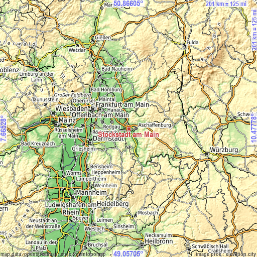 Topographic map of Stockstadt am Main