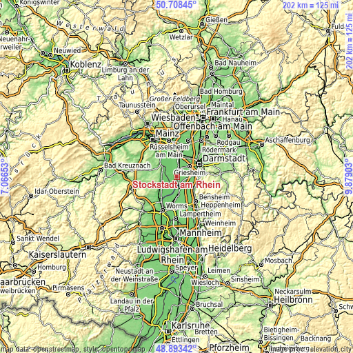 Topographic map of Stockstadt am Rhein