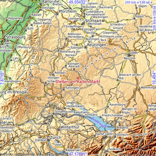 Topographic map of Stetten am Kalten Markt