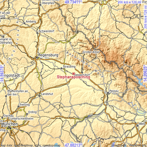 Topographic map of Stephansposching